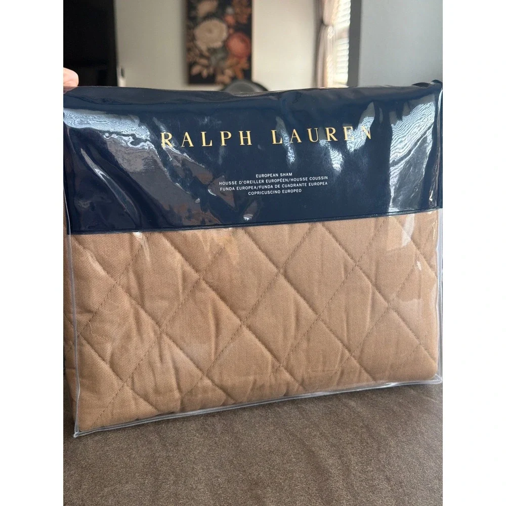 Ralph Lauren Cromwell Quilted Euro Sham‎ Camel Brown Cotton 26x26 650802743001